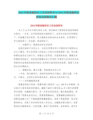 2024年财务副科长工作总结样本与2024年财务副科长财务总结报告汇编