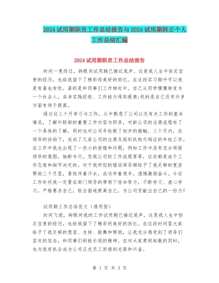 2024试用期职员工作总结报告与2024试用期转正个人工作总结汇编