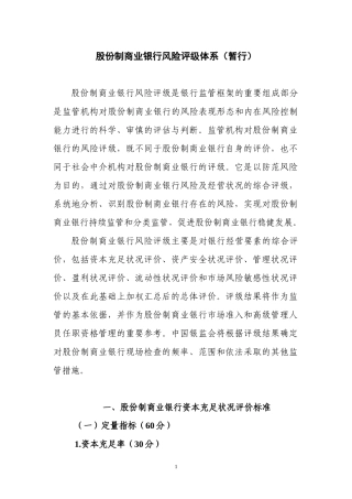 股份制商业银行风险评级体系(暂行)