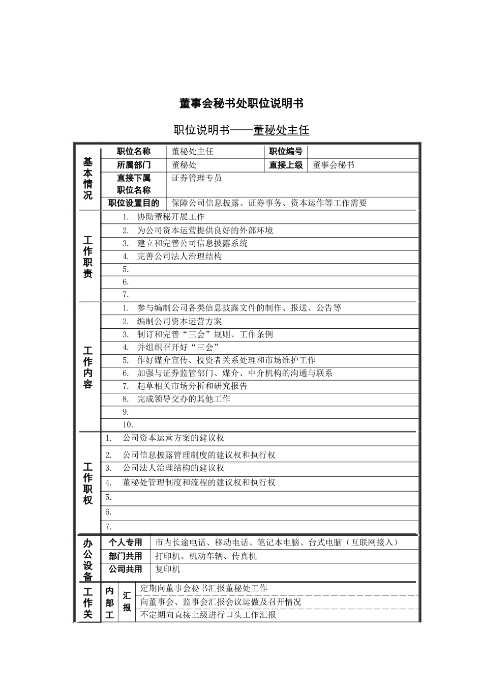 董事会秘书处岗位说明书(1)_第1页