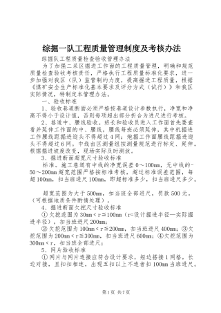 综掘一队工程质量管理规章制度及考核办法 