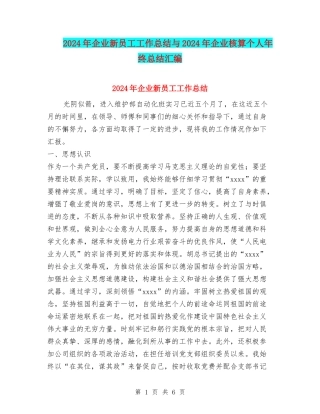 2024年企业新员工工作总结与2024年企业核算个人年终总结汇编