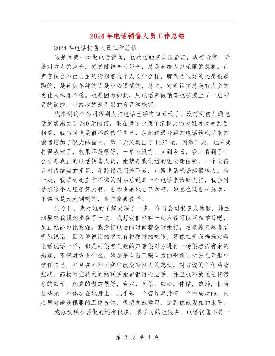 2024年电话销售人员工作总结_第2页