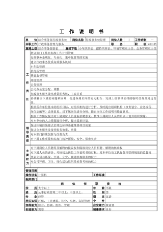 行政事务处经理工作说明书