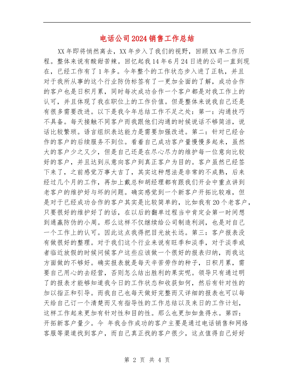 电话公司2024销售工作总结_第2页