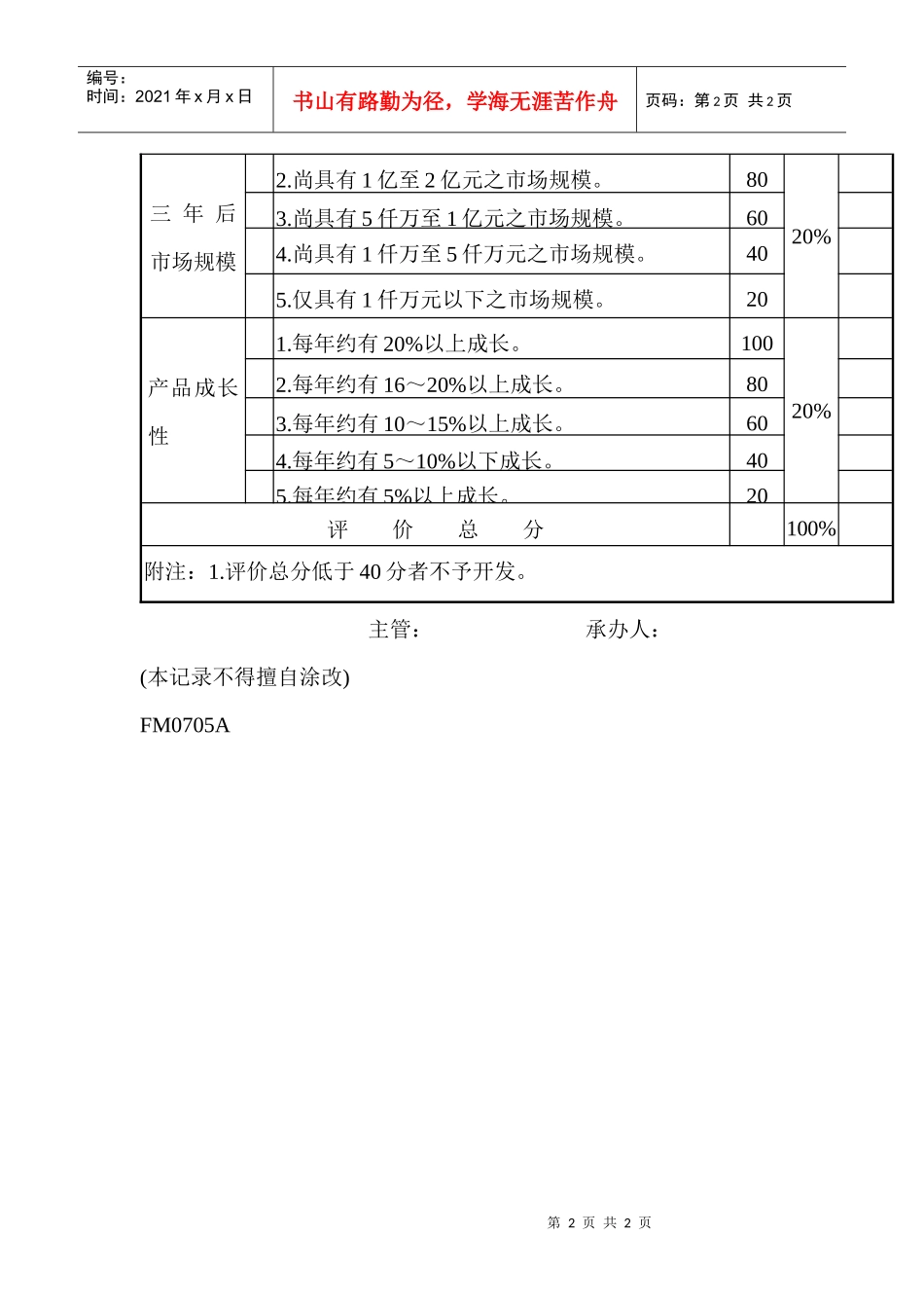 股份有限公司市场评价表_第2页