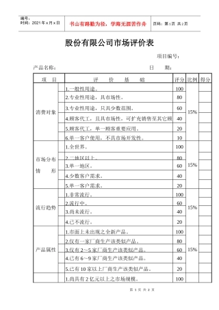 股份有限公司市场评价表