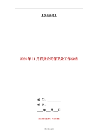 2024年11月百货公司保卫处工作总结