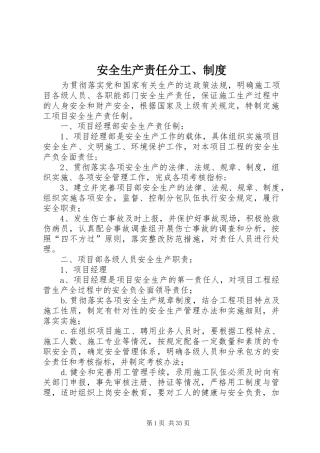 安全生产责任分工、规章制度