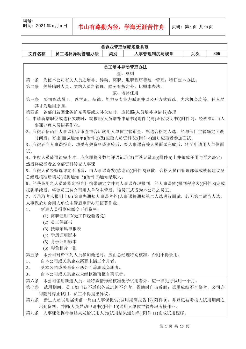 美容业管理制度：员工增补管理_第1页