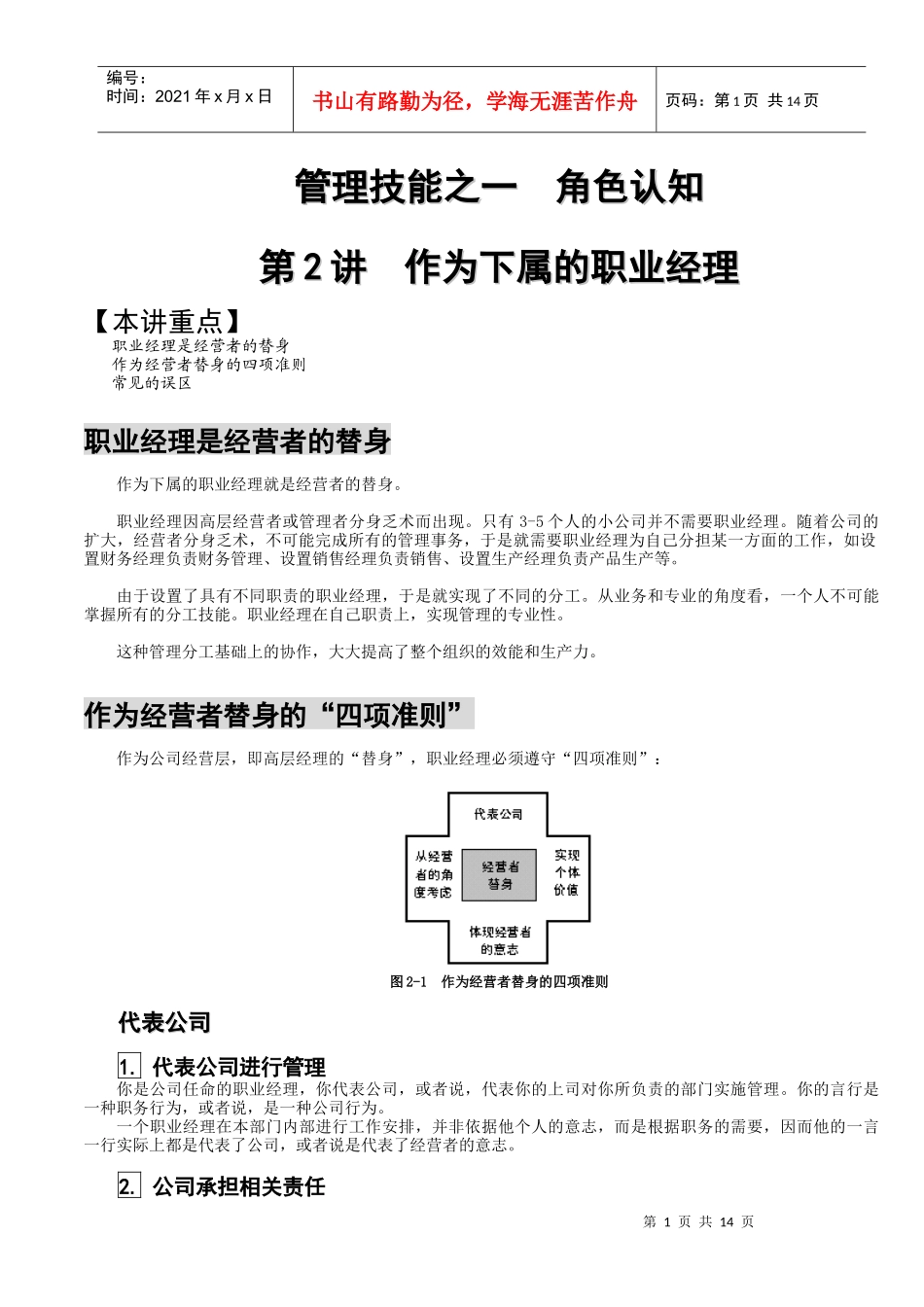 职业经理人管理技能及角色认知_第1页