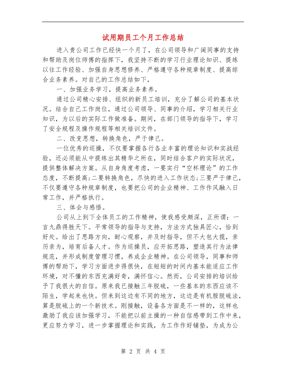 试用期员工个月工作总结_第2页