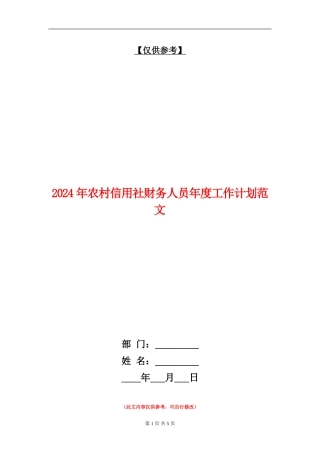 2024年农村信用社财务人员年度工作计划范文