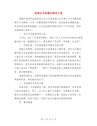 旅游业价格整治情况汇报