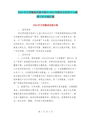 2024年文明餐桌实施方案与2024年新农合农民个人缴费工作方案汇编