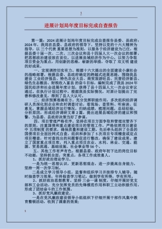 发展计划局年度目标完成自查报告