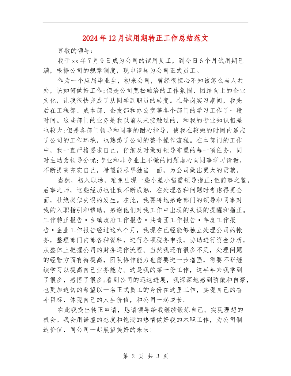 2024年12月试用期转正工作总结范文_第2页