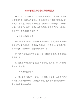 2024年镇红十字会工作总结范文