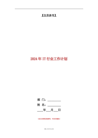 2024年IT行业工作计划