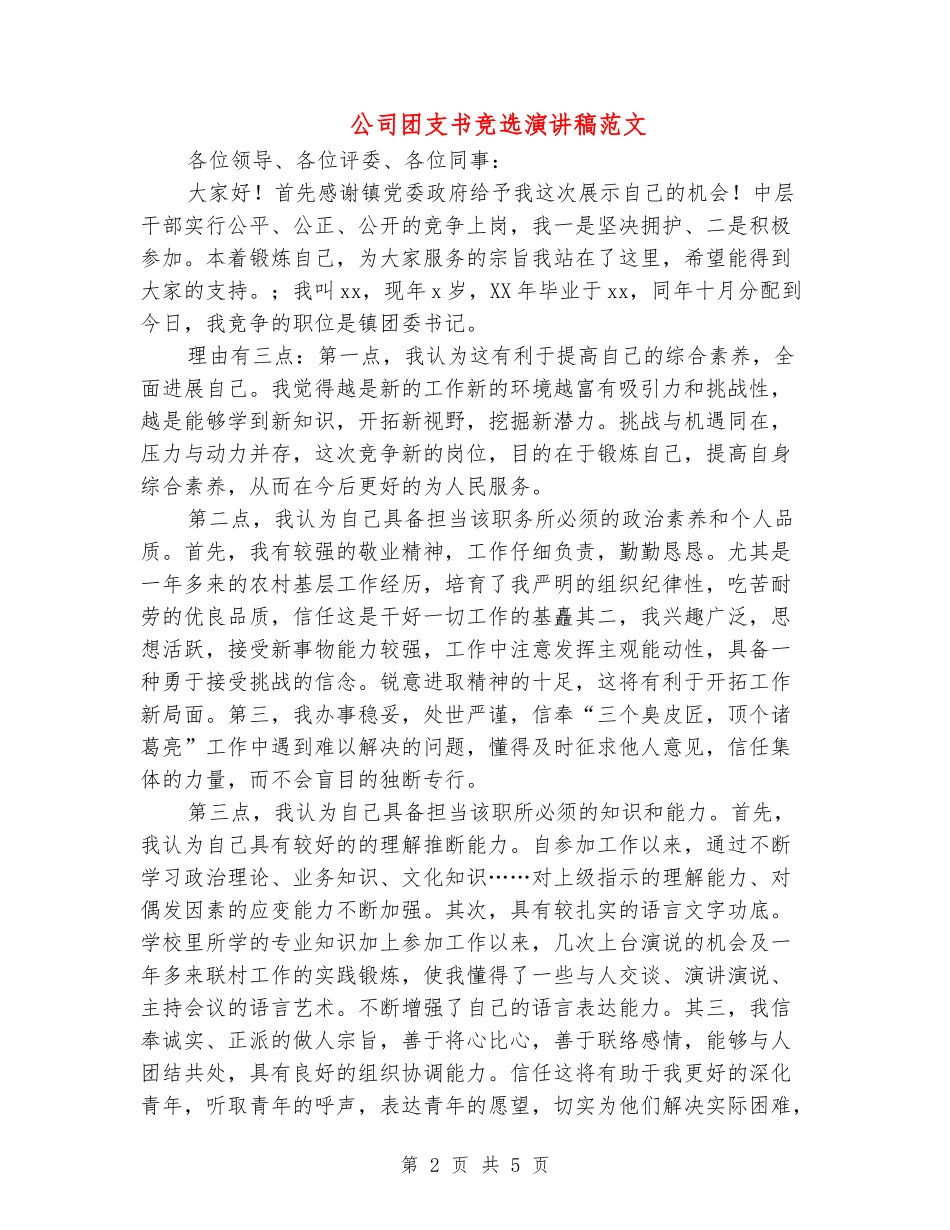 公司团支书竞选演讲稿范文_第2页