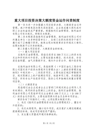 重大项目投资决策大额度资金运作问责规章制度 