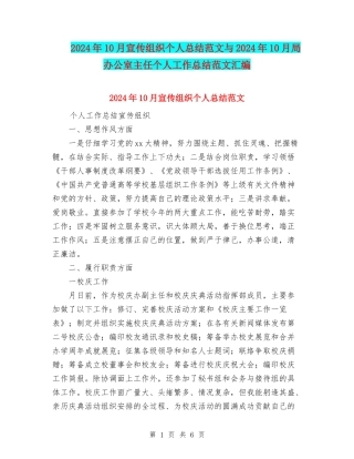2024年10月宣传组织个人总结范文与2024年10月局办公室主任个人工作总结范文汇编