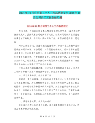 2024年10月公司员工个人工作总结范文与2024年10月公司员工工作总结汇编