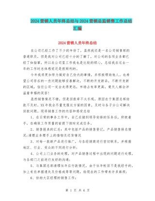 2024营销人员年终总结与2024营销总监销售工作总结汇编