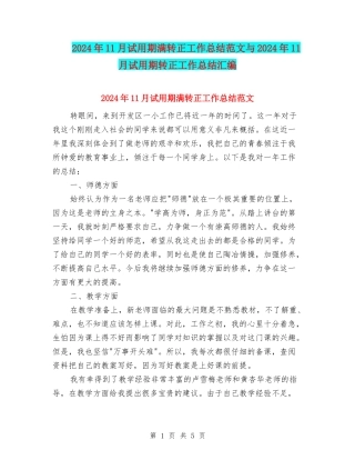 2024年11月试用期满转正工作总结范文与2024年11月试用期转正工作总结汇编