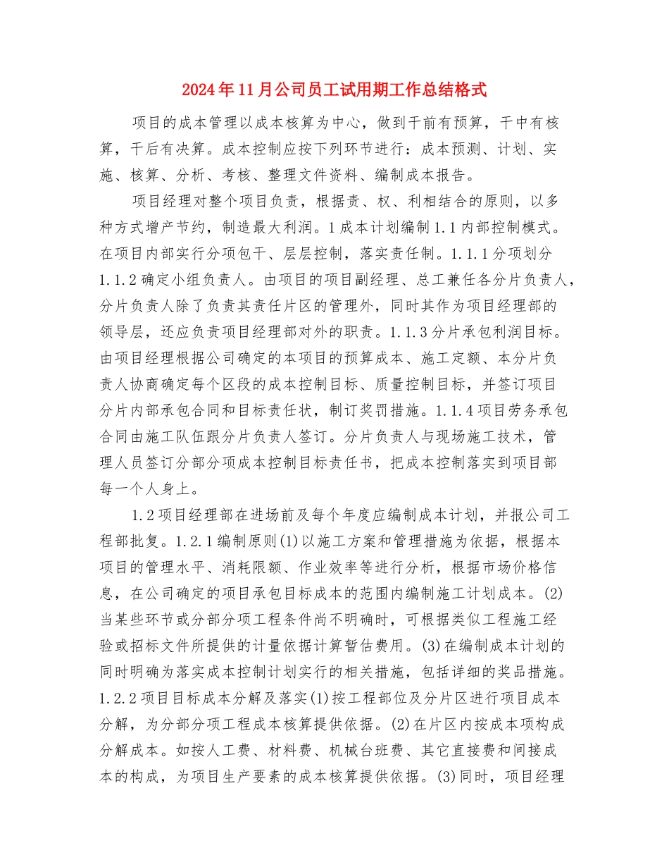 2024年11月公司办公室秘书个人工作总结与2024年11月公司员工试用期工作总结格式汇编_第3页