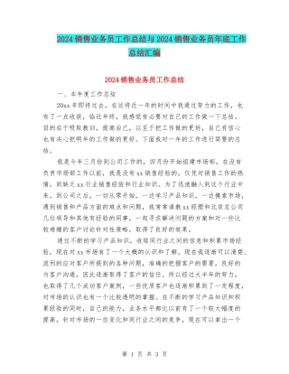 2024销售业务员工作总结与2024销售业务员年底工作总结汇编