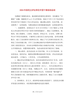 2024年县民主评议单位中层干部活动总结