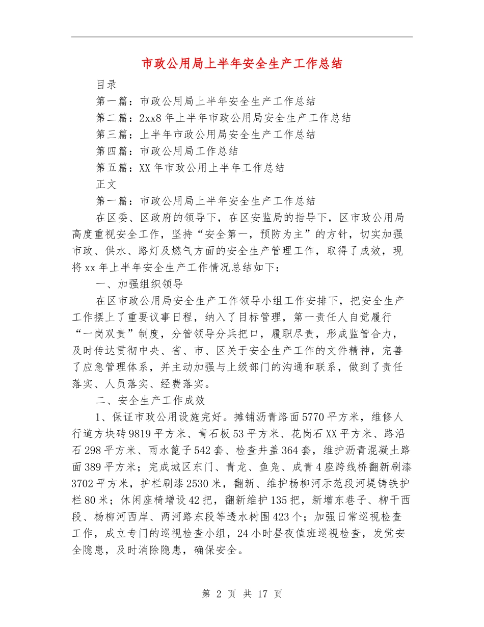 市政公用局上半年安全生产工作总结(多篇范本)_第2页