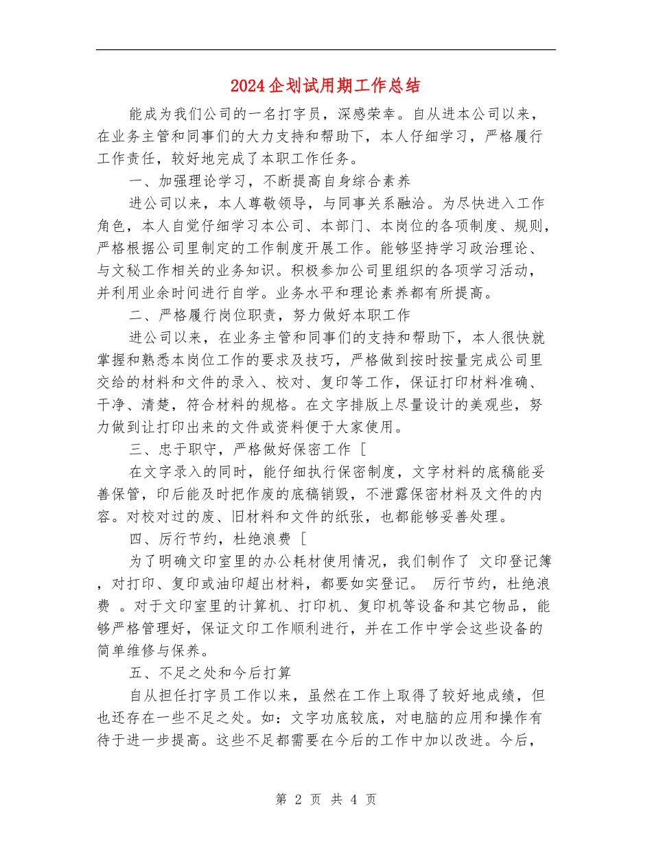 2024企划试用期工作总结_第2页
