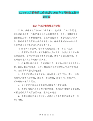 2024年2月销售员工作计划与2024年2月销售工作计划汇编