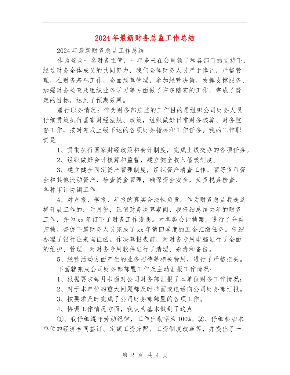 2024年最新财务总监工作总结_第2页