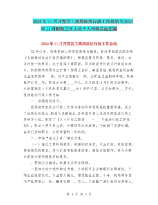 2024年11月开发区工商局依法行政工作总结与2024年11月影院工作人员个人年终总结汇编
