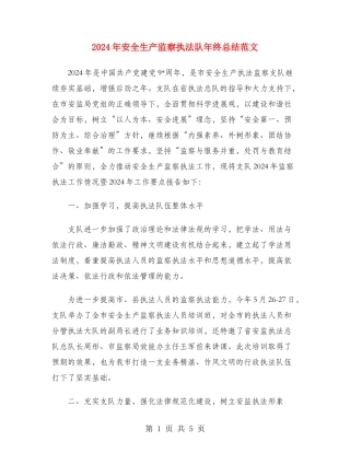 2024年安全生产监察执法队年终总结范文