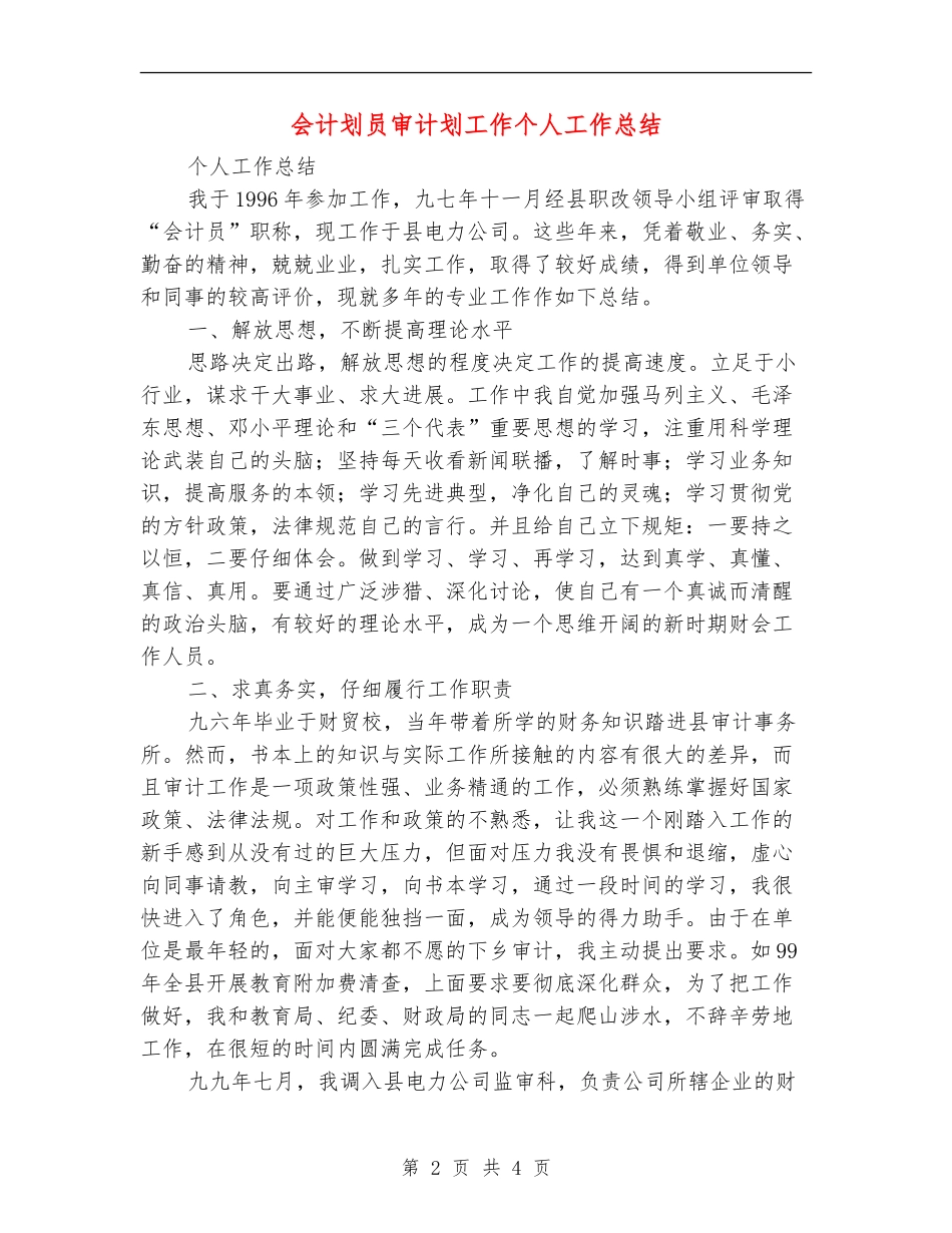 会计划员审计划工作个人工作总结_第2页