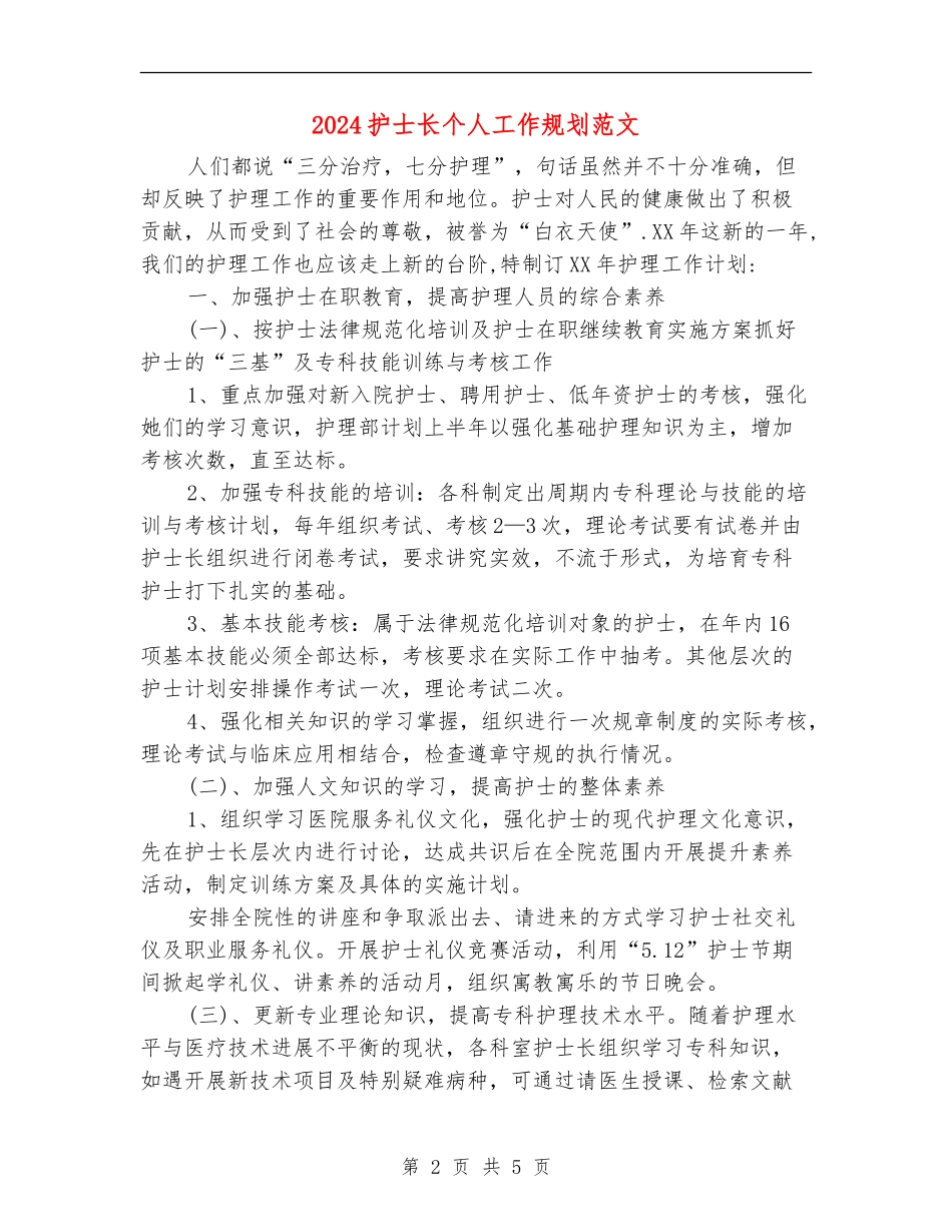 2024护士长个人工作规划范文_第2页