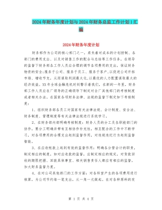 2024年财务年度计划与2024年财务总监工作计划1汇编