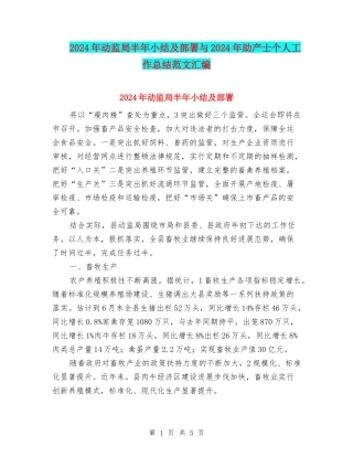 2024年动监局半年小结及部署与2024年助产士个人工作总结范文汇编