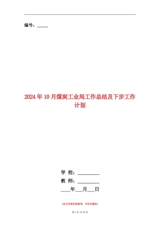 2024年10月煤炭工业局工作总结及下步工作计划