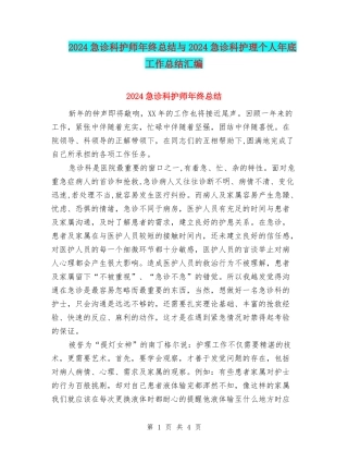 2024急诊科护师年终总结与2024急诊科护理个人年底工作总结汇编