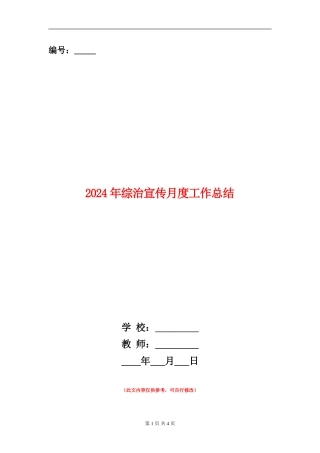 2024年综治宣传月度工作总结