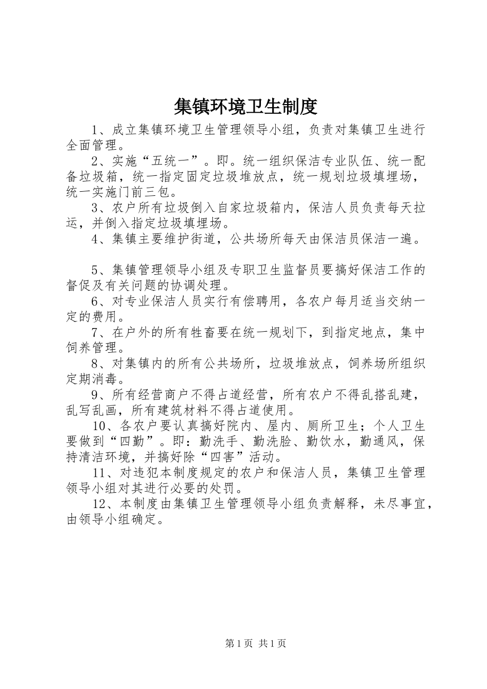 集镇环境卫生规章制度_第1页