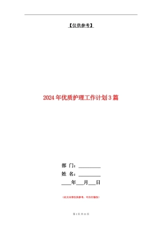 2024年优质护理工作计划3篇