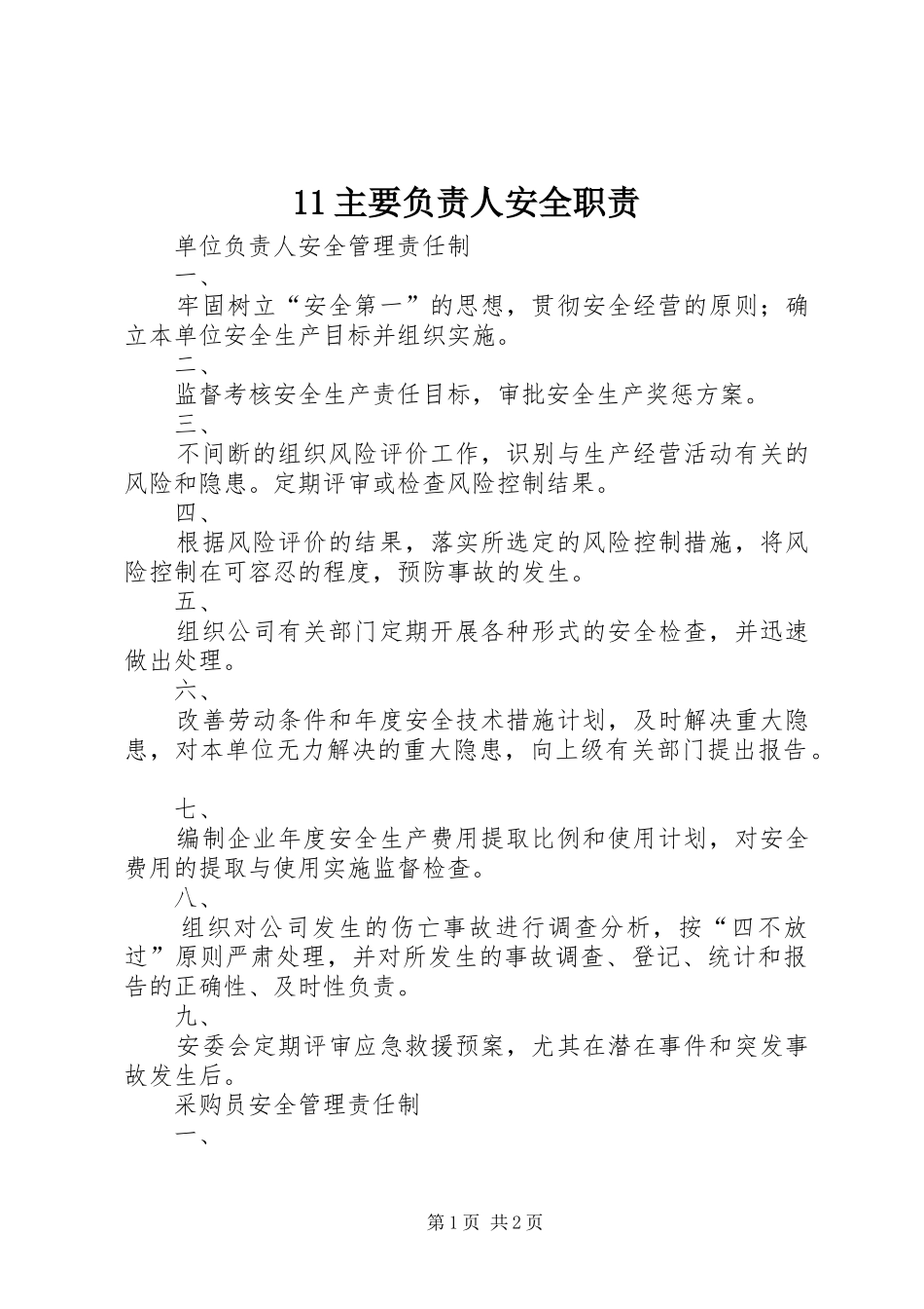 主要负责人安全职责要求 ()_第1页