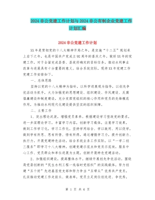 2024非公党建工作计划与2024非公有制企业党建工作计划汇编