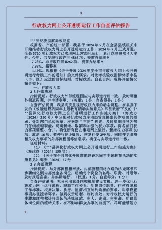 行政权力网上公开透明运行工作自查评估报告
